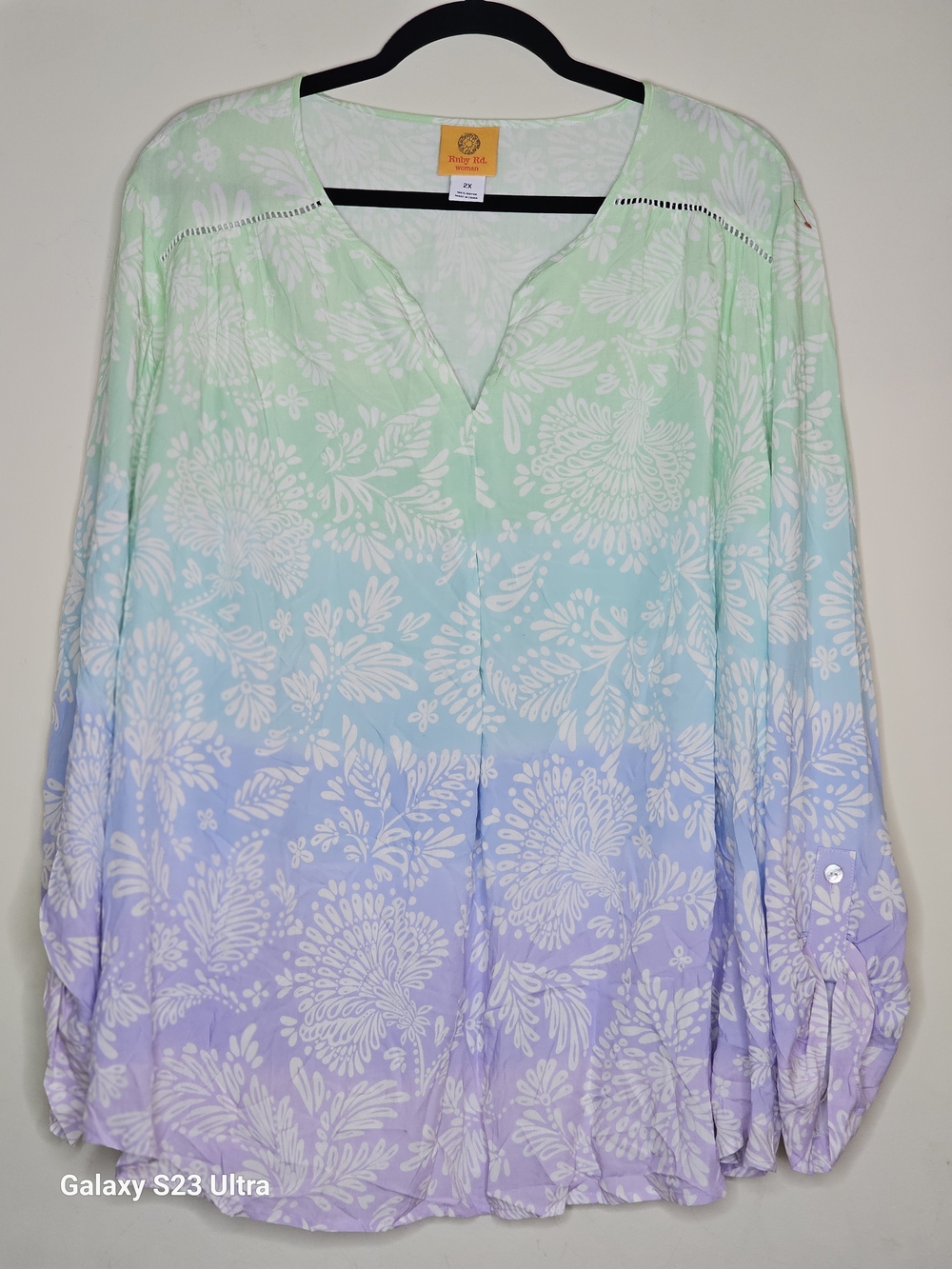 Ruby Rd. Pastel Ombre Floral Tunic - Mint, Sky Blue & Lavender